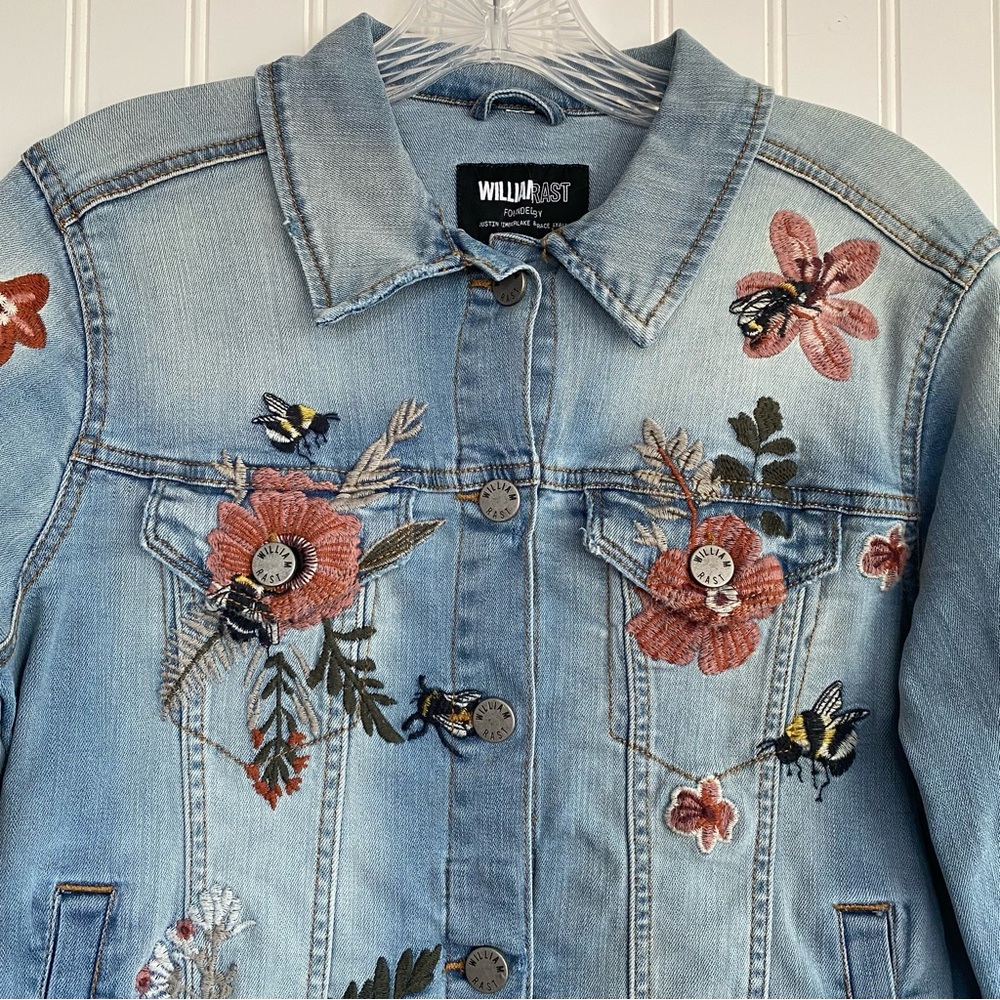 William Rast Blue Floral Embroidered Jean Jacket - Picture 2 of 11